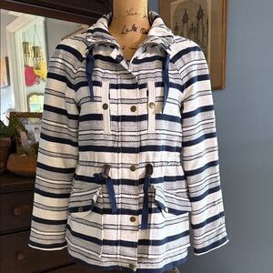 Loft Breton Navy and White Striped Knit Anorak Utility Jacket
